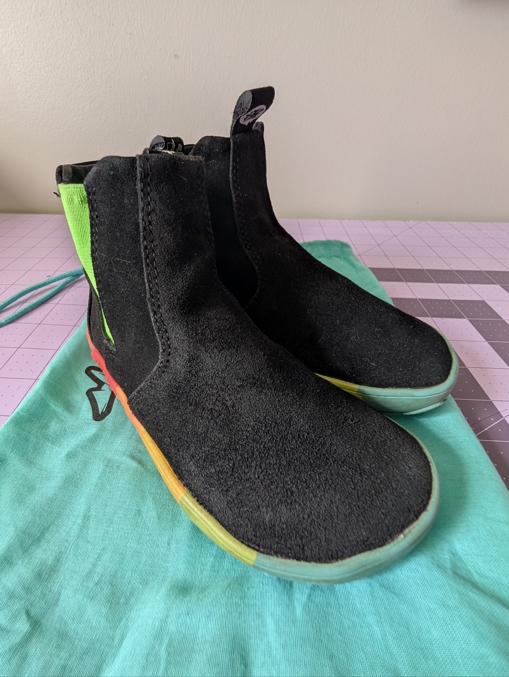 PaperKrane Skittles Neon Suede Chelsea Boots Kids Toddler Size 28 US 11.5 GUC